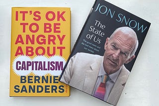 Front covers of books by Bernie Sanders and Jon Snow