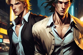 Two eighteen-year-old lads (Aidan, blond; Markus, dark-haired and more muscular) escaping hand-in-hand from the injustices of their boarding school.