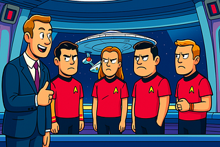 A bunch of Star Trek red shirts about to get fired.