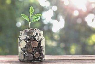 Jar of coins with a plant growing — depicting innovative and impactful financing models for a more sustainable future.