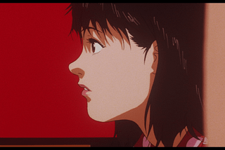An animated woman staring off into the distance with an alarmed look on her face
