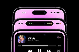 iPhone’s new Dynamic Island feature previewed in 3 iPhones. Default, during a phone call and expanded for the music player.