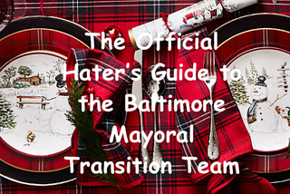 A tartan tablecloth with matching plaid plates & napkins, over which is written “The Official Hater’s Guide…”