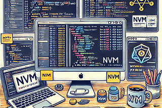 Developer setup with terminals showing nvm