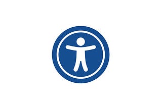 A stick figure stands inside a dark blue circle with arms outstretched. There is another, thinner blue circle outlining the one in which the stick figure stands. The background color, including the stick figure’s body and space between the circles, is white. This icon is commonly associated with web accessibility.