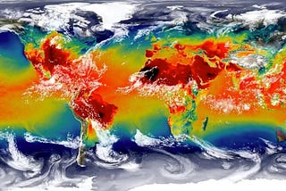 Map of the world shows hot areas on the globe in red.