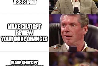 Meme about how great is having ChatGPT to automatically code review your PRs.