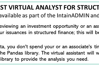 IDA: The Virtual Analyst for Structured Finance