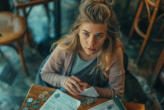 Portrait of woman surrounded by money