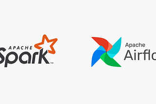 The Apache Airflow logo is a stylized airplane with the word “Airflow” in a sans-serif font. and The Apache Spark logo is a stylized lightning bolt with the word “Spark” in a sans-serif font.