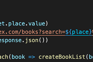 This function fetches the book data based on the entered search term (place)