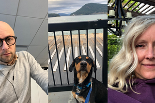 an image of three blog post authors, the middle photo is of a dog