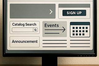 A computer screen showing a chaotic assortment of features of a library website