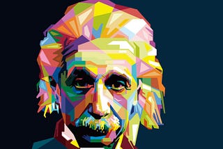 A colourful illustration of Albert Einstein’s face, looking straight into the camera