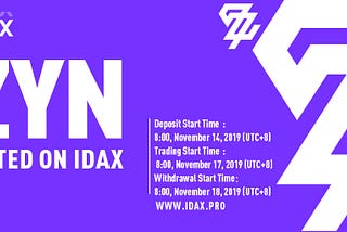 ZYN (Zyne Coin) to be listed on IDAX