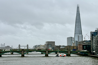 The River Thames, Tower Bridge and the Shard, as seen from London Bridge.