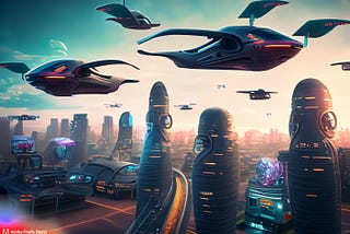 A city with flying cars, image generated with AI