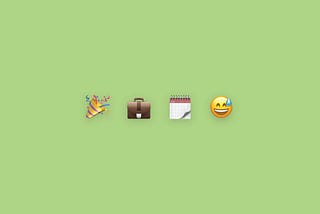 A header image with emoji’s to represent a first day on the job. Emoji’s used are a party hat, breifcase, calendar and smiley face