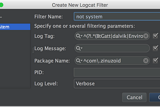 Filter out system log from Logcat in Android Studio