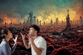 Couple arguing during the apocalypse
