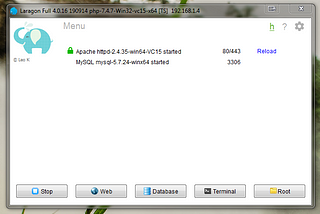 Laragon local development environment window