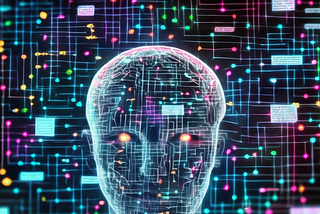 Cyberpunk illustration of a holographic causal map overlaid on an AI brain, highlighting specific pathways of influence.