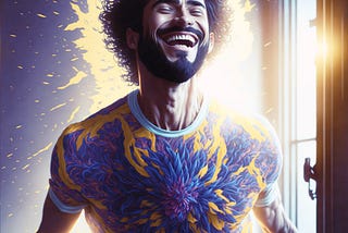 An AI-generated image of a man radiating vibrant energy and calm after his morning routine