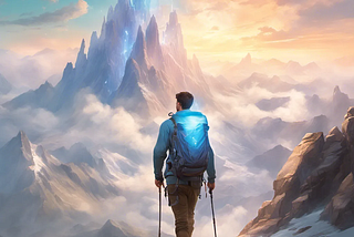 Prompt: “A hiker makes his way to a summit. At the summit he finds a high-tech AI oracle that gives hikers information and advice.” #mndxt