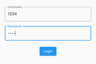 This is a photo of the app, it has two textfields, the username textfield is filled with “1234" and the password textfield is filled with “1234”. A login button is placed below the fields so that we can log into the app by pressing the button.