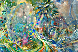 Colorful abstract art of shapes and swirls, representing the imagined world of liquid crystals.