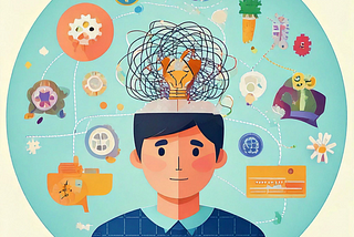 Graphic of man with a lots of thoughts