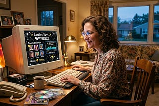 A mother watching her kids on MySpace social media as I had in the early 2000’s.