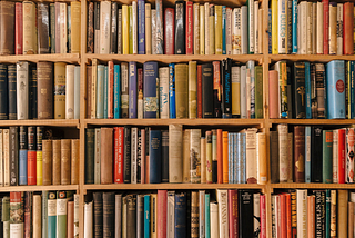 Books on a wall-mounted bookshelf