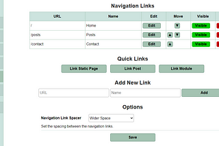 An image of my website’s admin panel with the navigation link tab open and a short list of links with a few options.
