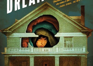 Photo of the cover of In the Dream House:a dollhouse-like home with a hole through the centre and a woman looking out.