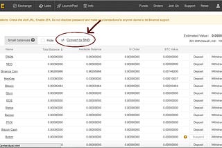 How to convert your crypto dusk into BNB coin on Binance exchange?