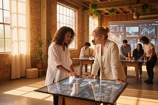 Designers collaborating in an AI-first mentorship session.