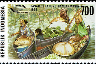 Stamp of Indonesia — 1995 — Colnect 253401 — Floating Market Banjarmasin