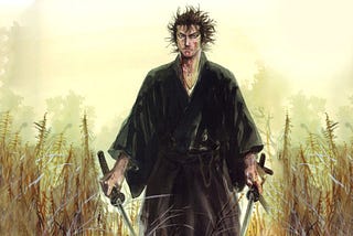Image of Musashi with his katanas.