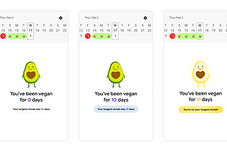 A slightly altered version of the new Shitty Vegan, in which the big calendar is now one row that can scroll horizontally.