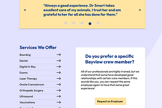 Landing page for a website for Bayview Animal Hospital