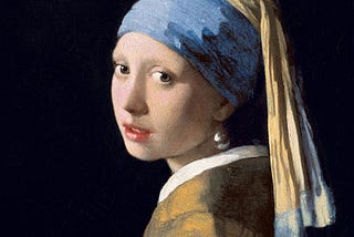 Girl with a Pearl Earring, an oil painting by Dutch Golden Age painter Johannes Vermeer, dated c. 1665.