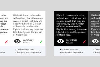 Why using pure black text or backgrounds strain eyes?