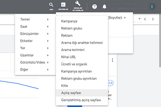 Google Ads Açılış Sayfası Raporu Panelden Erişme Görseli