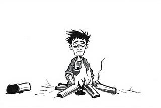 Someone sitting at a campfire