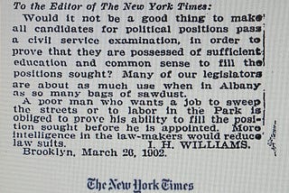 Make all candidates pass an examination — I H Williams March 26, 1902 vs Make the 28th Amendment…