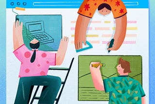 3 people working together to create illustrations for a digital product
