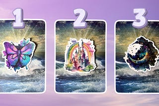 Three oracle pick a card piles: pile 1 — butterfly, pile 2 — castle, and pile 3 — moon