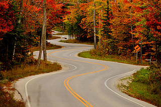 Winding road in Door County, Wisconsin, USA