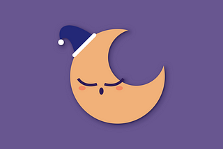 Image Description: A graphic of a sleeping moon (in the style of a dark mode icon) with a nightcap on.